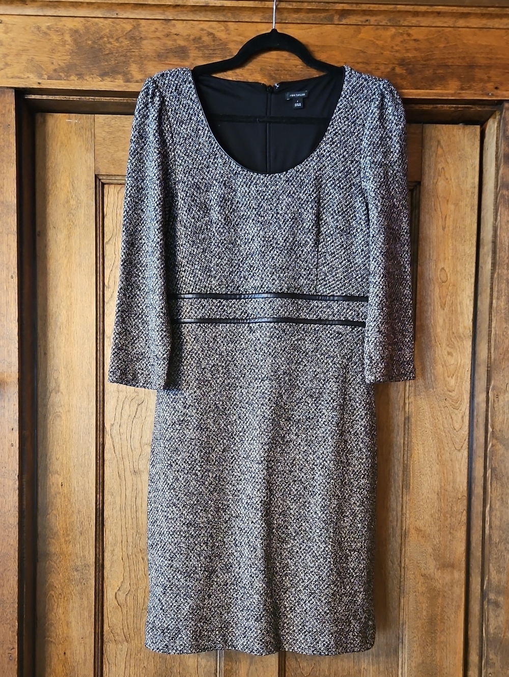 Ann Taylor Black and White Tweed Sheath Midi Dress